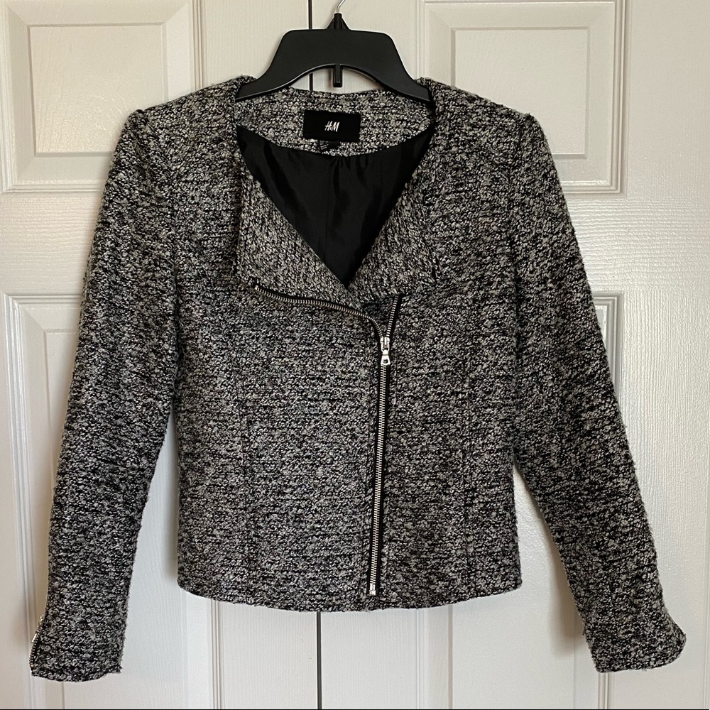 H&M tweed moto blazer, sz 4